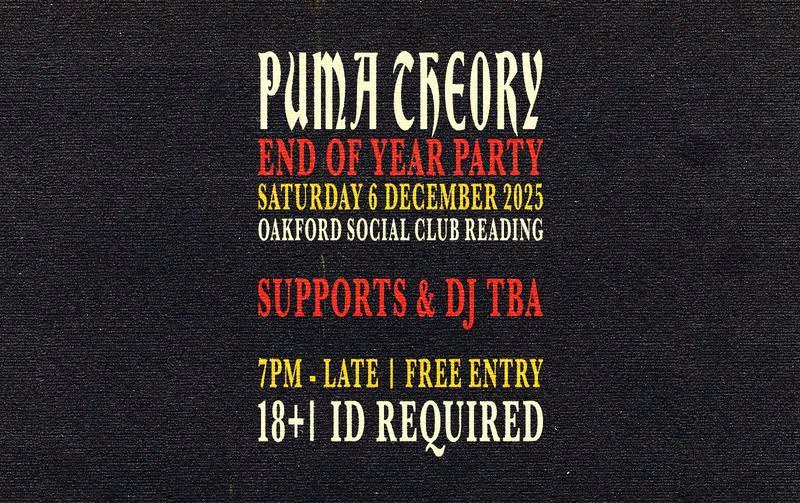 poster for Puma Theory's End of Year Party with details of the event