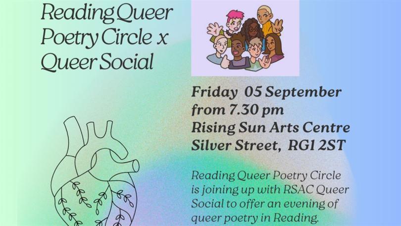 Poster for Queer Social x Reading Queer Poetry Circle with their respective logos