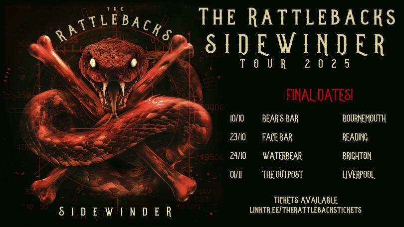 Event poster featuring the Rattlebacks logo - a snake/skull-and-crossbones motif - and details of the tour dates