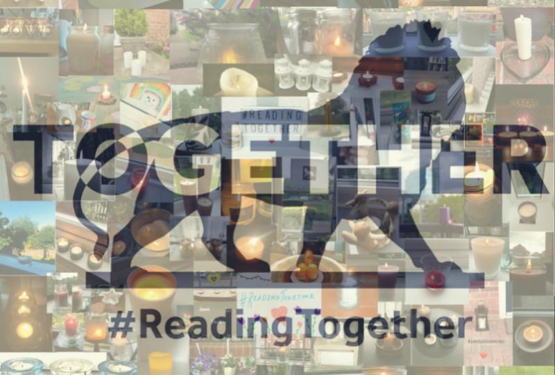 Reading Together: Memorial Civic Service logo with mosaic of candles in the background