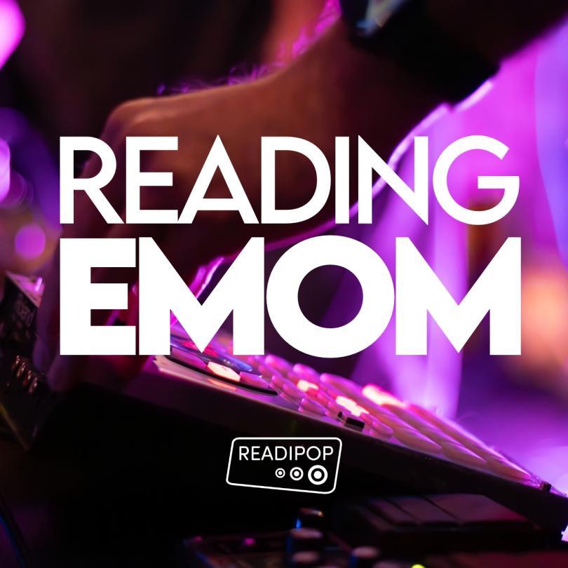 Image of someone playing a vintage synth with text reading "Reading EMOM' and the Readipop logo