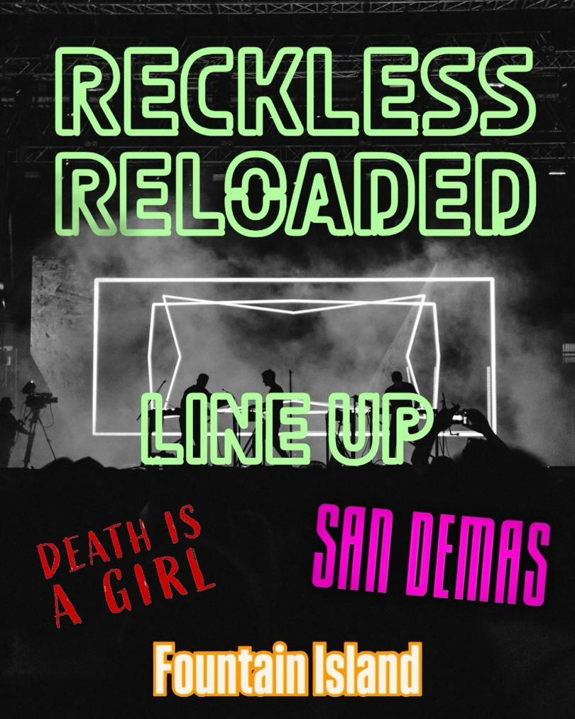 Reckless Reloaded with logos for the bands performing
