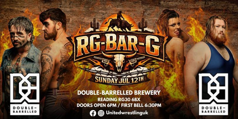 Event poster with the RG-Bar-G logo in the centre and photos of two wrestlers on either side
