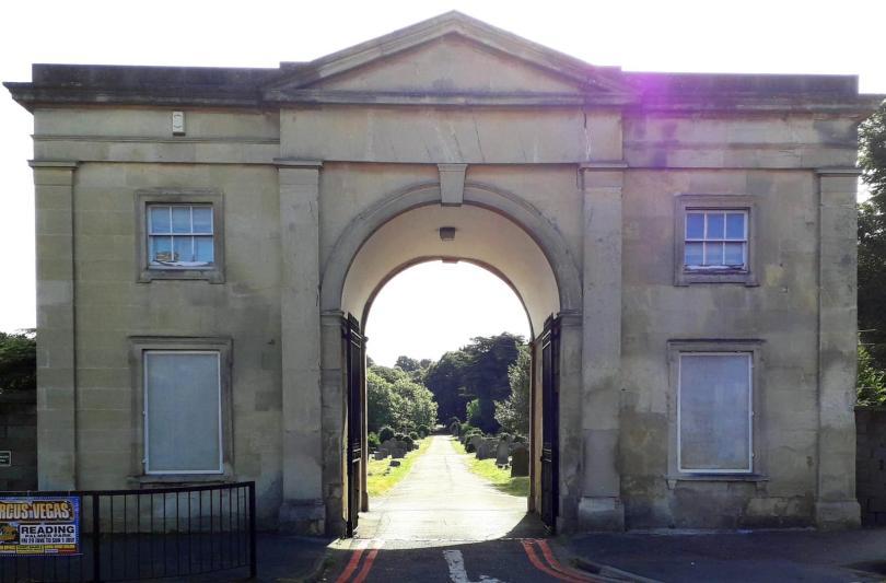 The entrance gates to Reading's old Cemetery