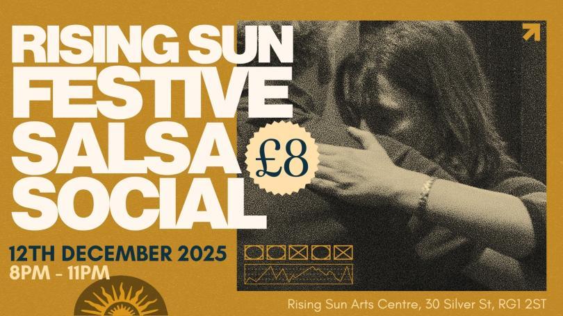 Poster for Festive Salsa Social with a close-up image of a couple dancing