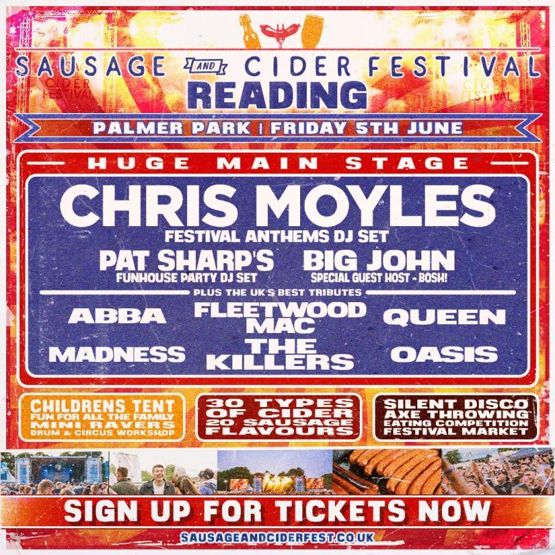 Poster for Reading Sausage & Cider Festival 2026 with information about the event