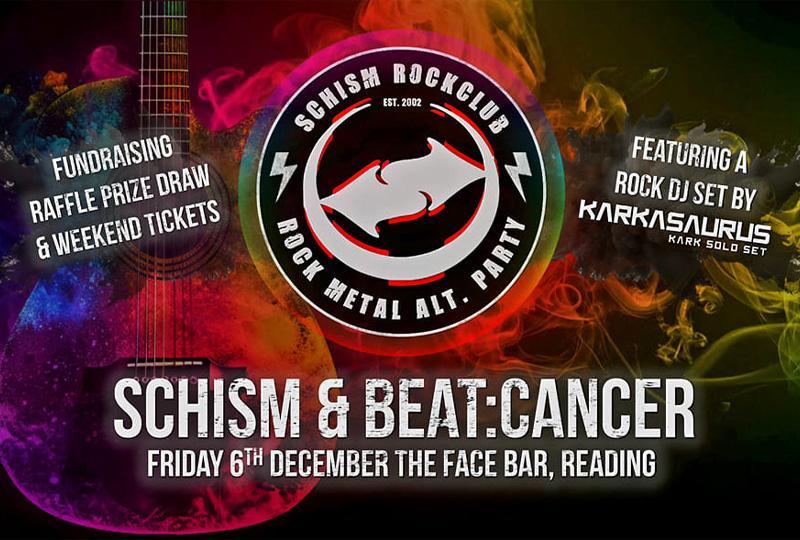Schism rock club and BEAT:CANCER logos