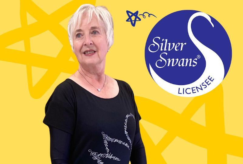 Senior woman ballet dancer on a yellow background