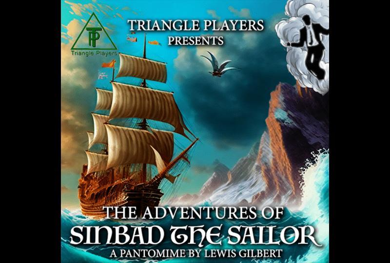 Poster for The Adventures of Sinbad The Sailor featuring digital artwork of a galleon on some choppy waters near a cliff