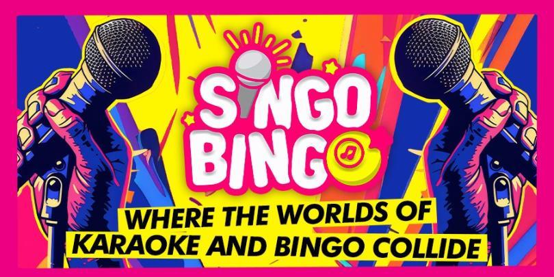 Singo Bingo logo with microphones and bingo balls