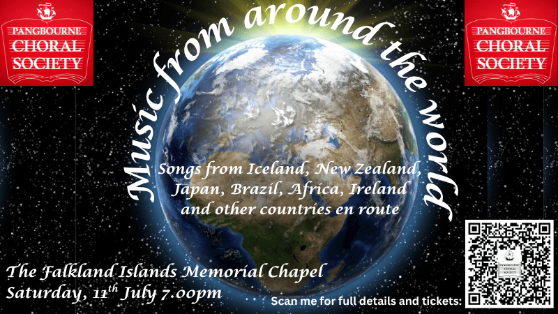 Poster for Music from around the World concert with an image of the planet Earth