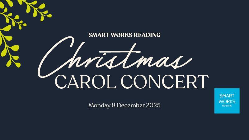 Poster saying "Smart Works Reading Christmas Carol Concert" with graphic representing mistletoe in the corner
