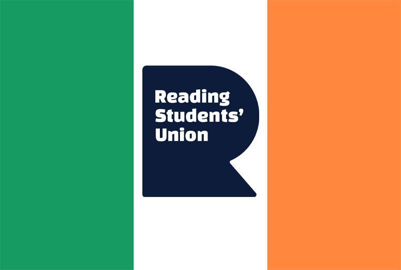 Irish flag with Reading Students' Union logo in the middle