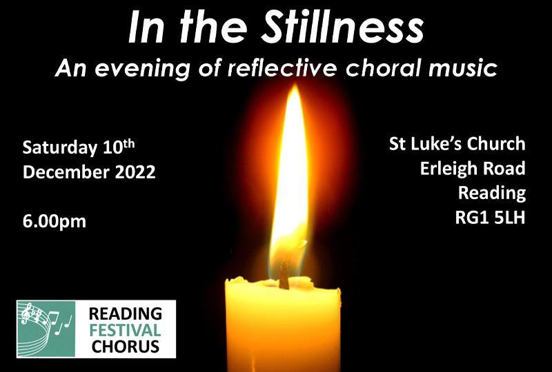 In The Stillness poster with a candle on a black background