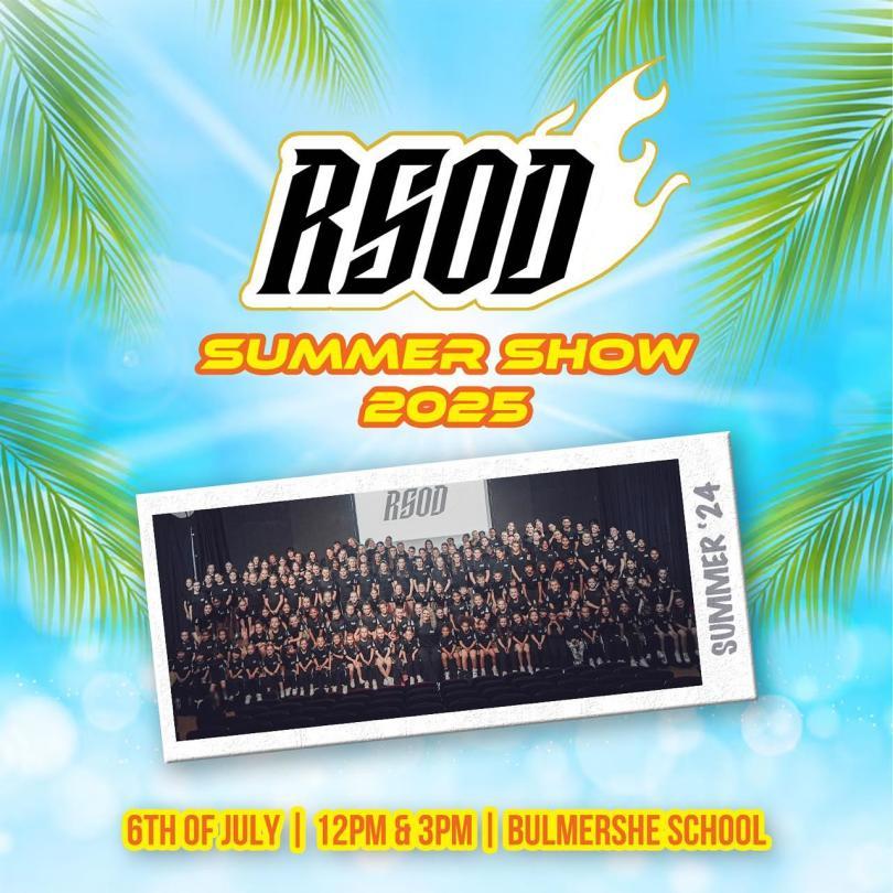 Reading School Of Dance Summer Show 2025 logo and a big class image of all the dancers