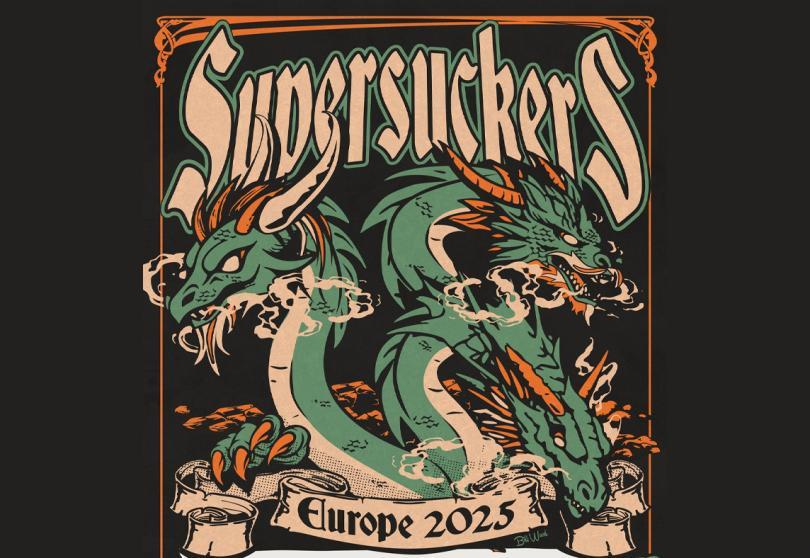 Supersuckers poster with a drawing of a two-headed dragon