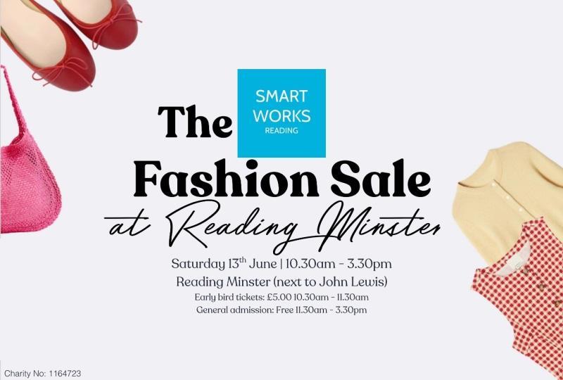 Smart Works Reading Spring Fashion Sale poster with images of women's clothes, shoes and bags