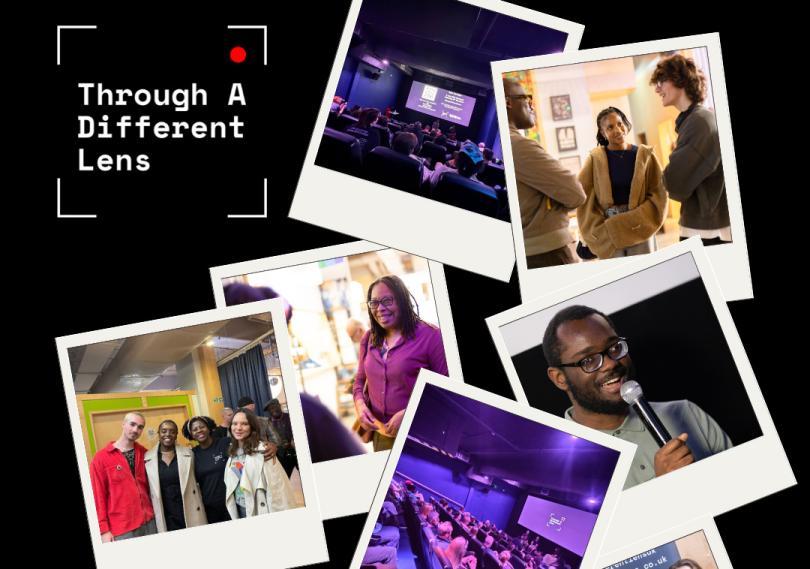 Collage of pictures of previous events, stylised to look like polaroid photos