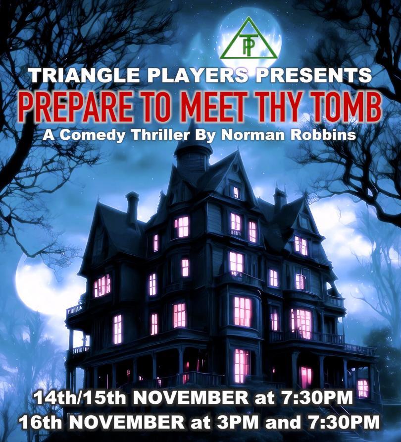Poster for Prepare to Meet Thy Tomb with a picture of a haunted mansion