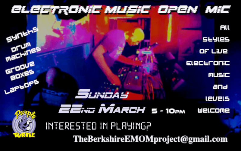 The Berkshire Electronic Music Open Mic Project (EMOM)  @theberkshireemomproject  Welcome to the electronic music open mic movement (EMOM). The first EMOM event took place in early 2017 in Manchester. Since then the nights have taken off across the United Kingdom and also in Australia. The concept of these nights is simple, they provide a meeting and performance space for electronic musicians of all styles and persuasions.  A typical night could include everything from techno through to experimental and amb