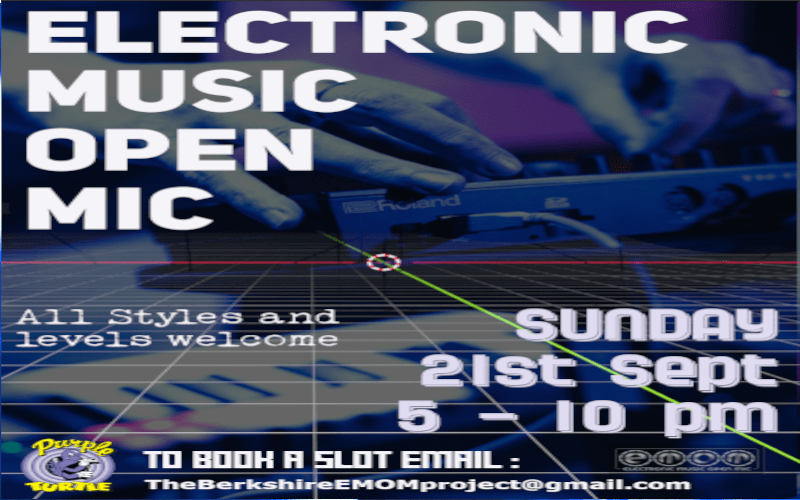 BERKSHIRE EMOM (Electronic Open Mic) Techno / EDM / Experimental / Ambient / Chiptune / Live Coding & Looping / Field Recording / Industrial To book a Slot Email : theberkshireemomproject@gmail.com 5pm to 10pm - FREE ENTRY / 18+ ID Required