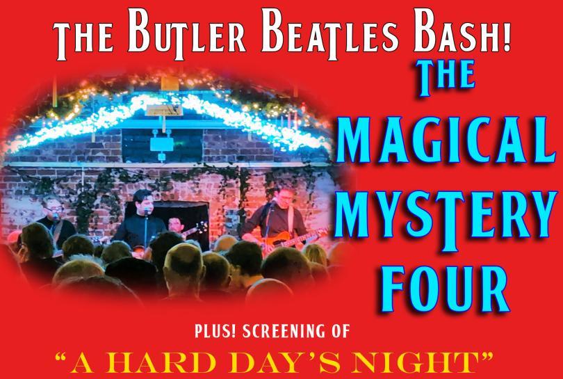 Poster with an image of a Beatles Tribute Band on stage