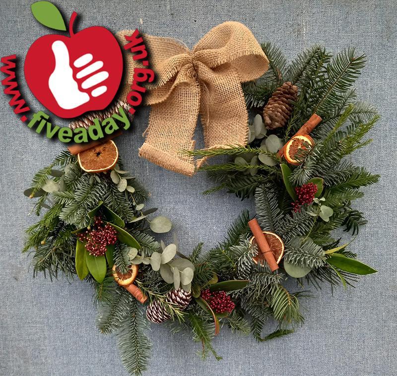 Christmas Wreath with the Five A Day Garden logo