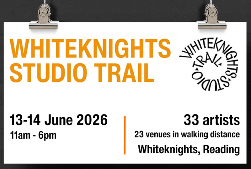 Poster for Whiteknights Studio Trail 2026, designed to look like a piece of art hanging from the wall
