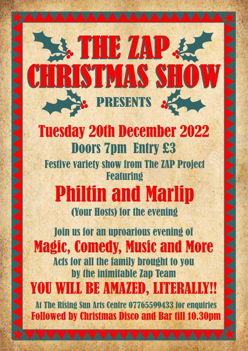 Poster for the Zap show detailing performers