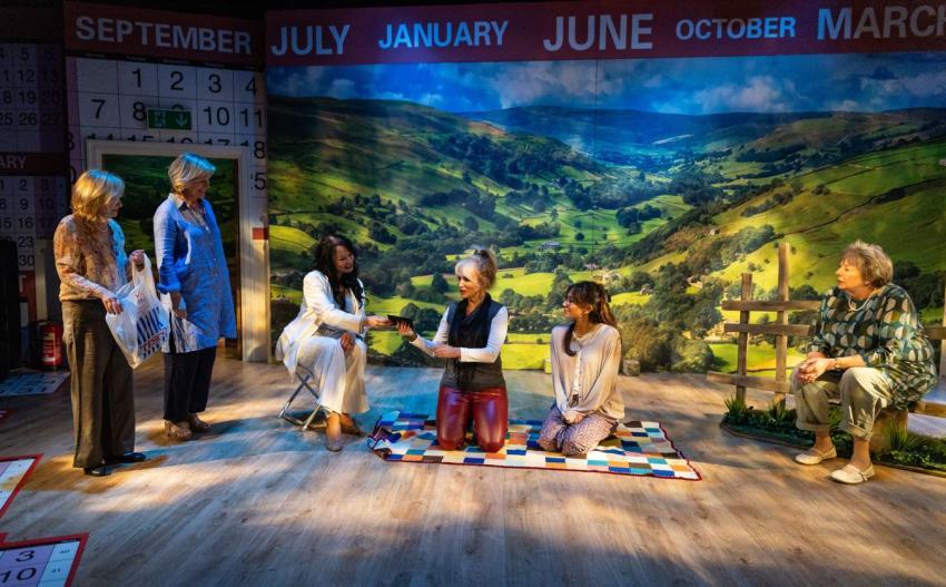 Cast on the set of Calendar Girls