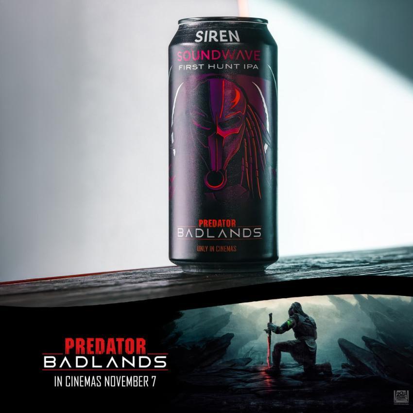 A can of Soundwave: First Hunt and the poster for Predator: Badlands