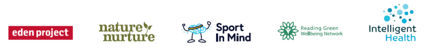 A banner showing the funders The Eden Project and partners Nature Nurtre, Sport in Mind, Reading Green Wellbeing Network and Intelligent Health