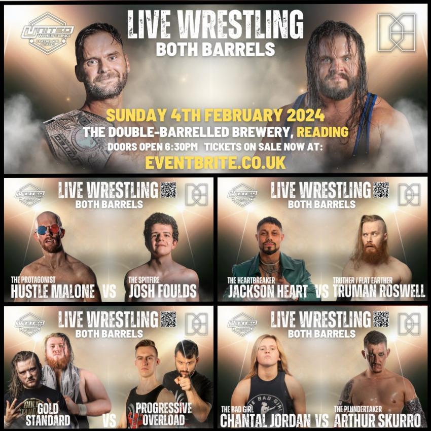 images of wrestlers appearing at united wrestling both barrells