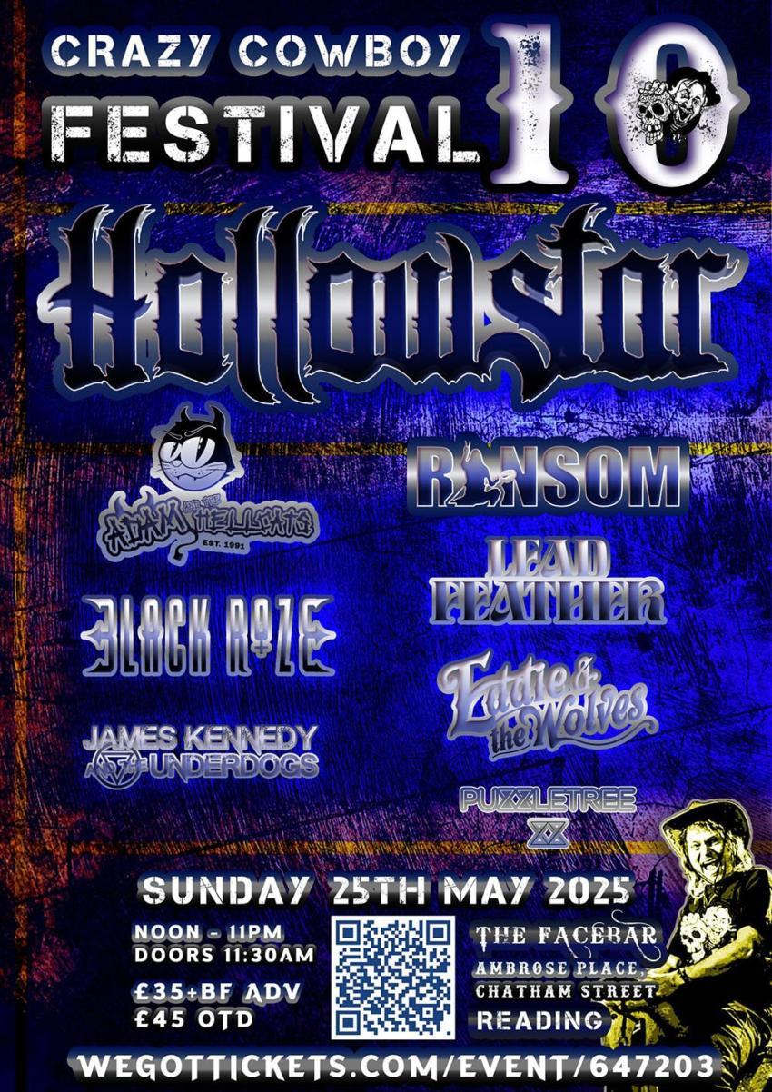 Crazy Cowboy Festival 10 poster listing the bands performing