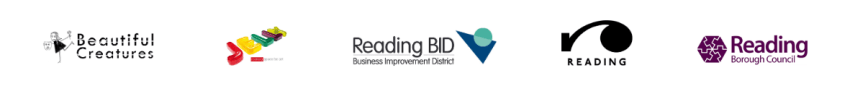 logos for Beautiful Creatures Theatre, Jelly, Reading BID, Visit Reading and Reading Borough Council