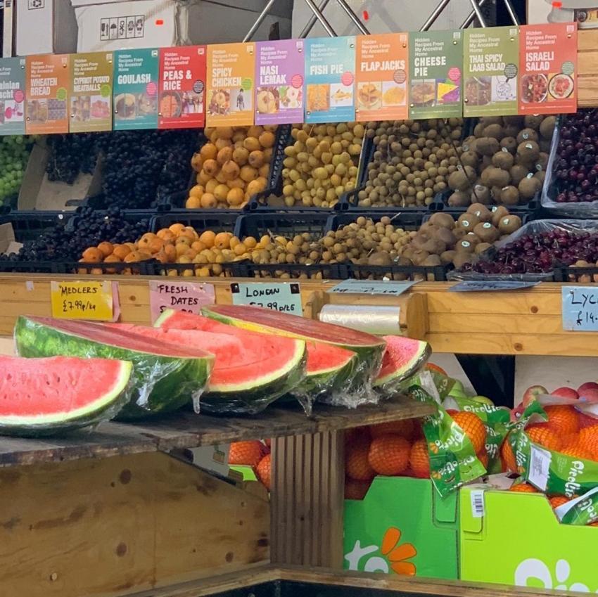 Recipe cards on display at the Turkish Halal Superstore