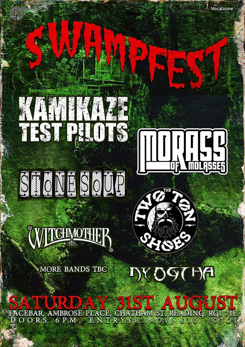 Swampfest 2024 with line-up names on a green background