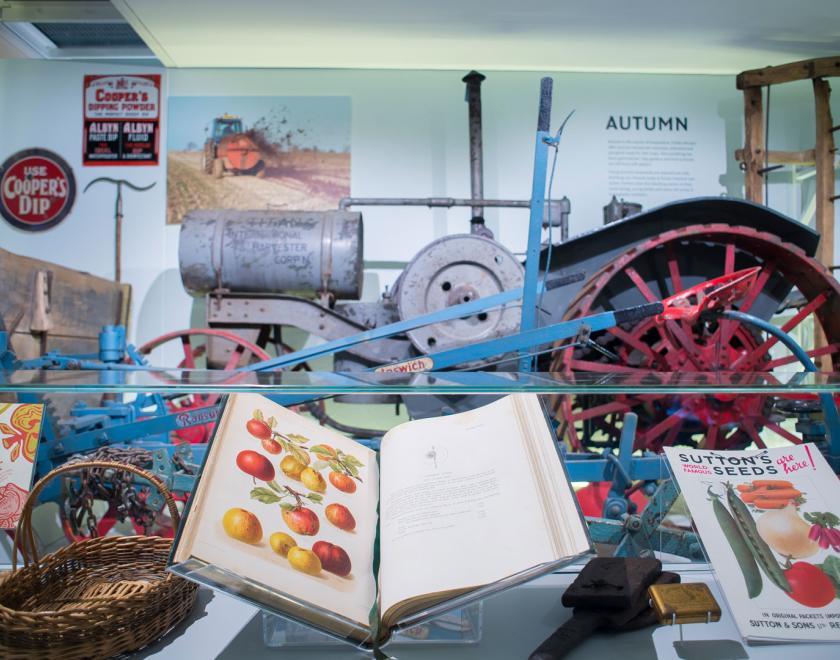 Photograph of tractor and display at The Museum of English Rural life