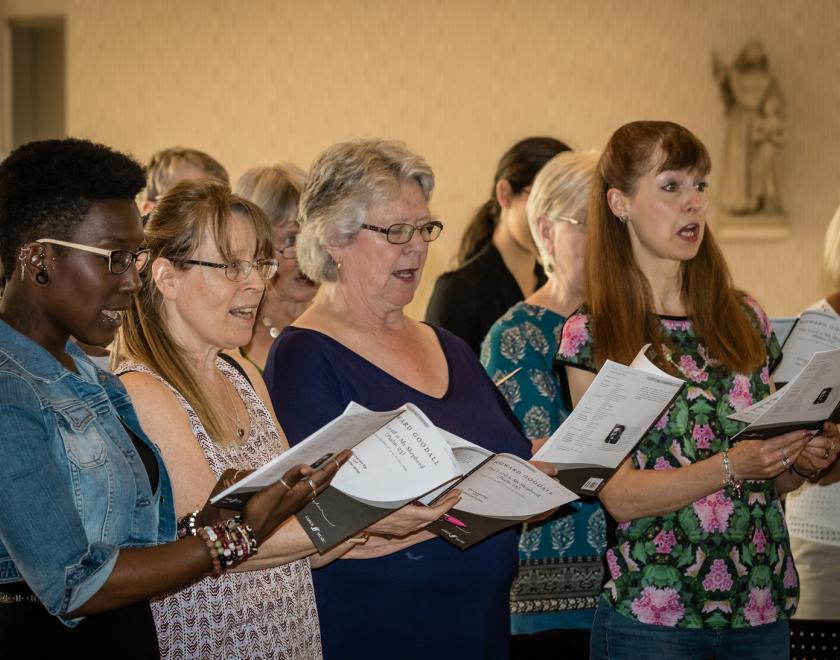Singing at a rehearsal