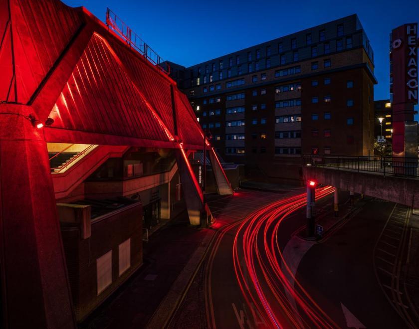 Reading Hexagon at night