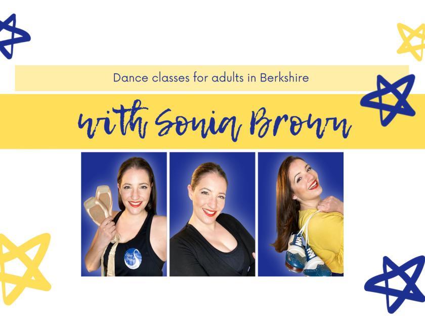 With Sonia Brown logo plus images of dancer Sonia Brown in three different poses