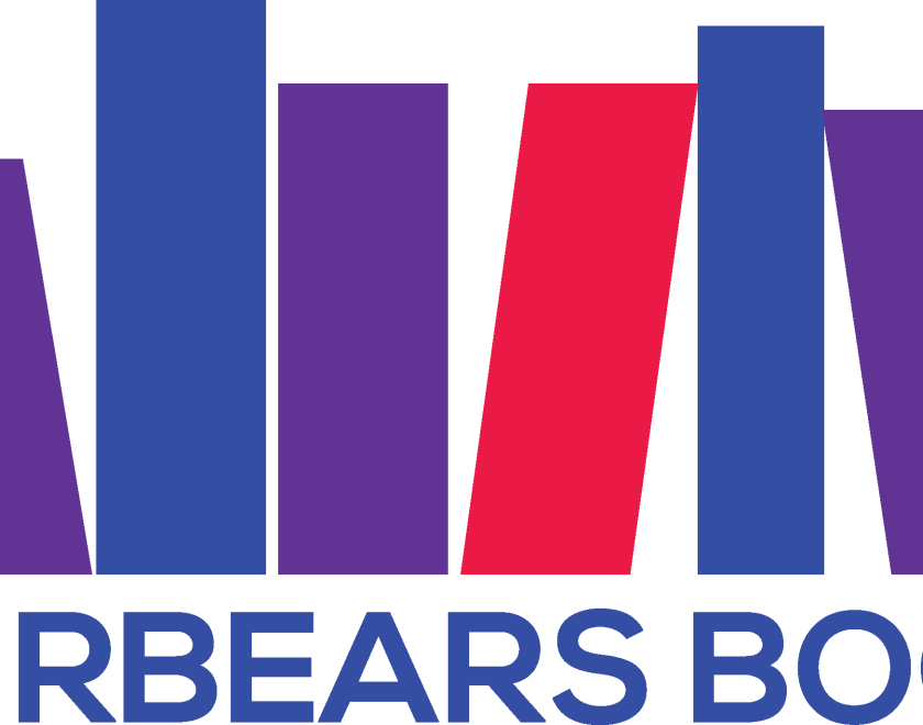 Fourbears Books Logo which is different coloured (Red, Blue and Purple) rectangular blocks (similar to books) leaning against each other with the 'Fourbears Books' text in Blue below the picture..