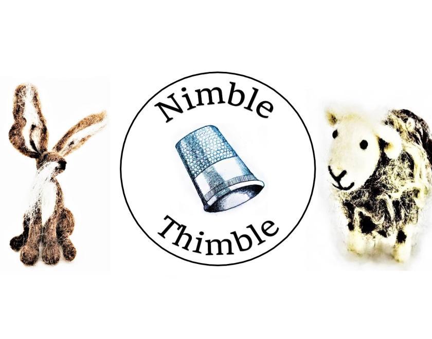 Nimble Thimble logo with felt animals either side