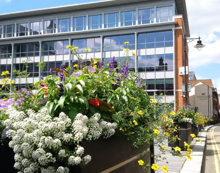 Flowers outside organised by Reading BID