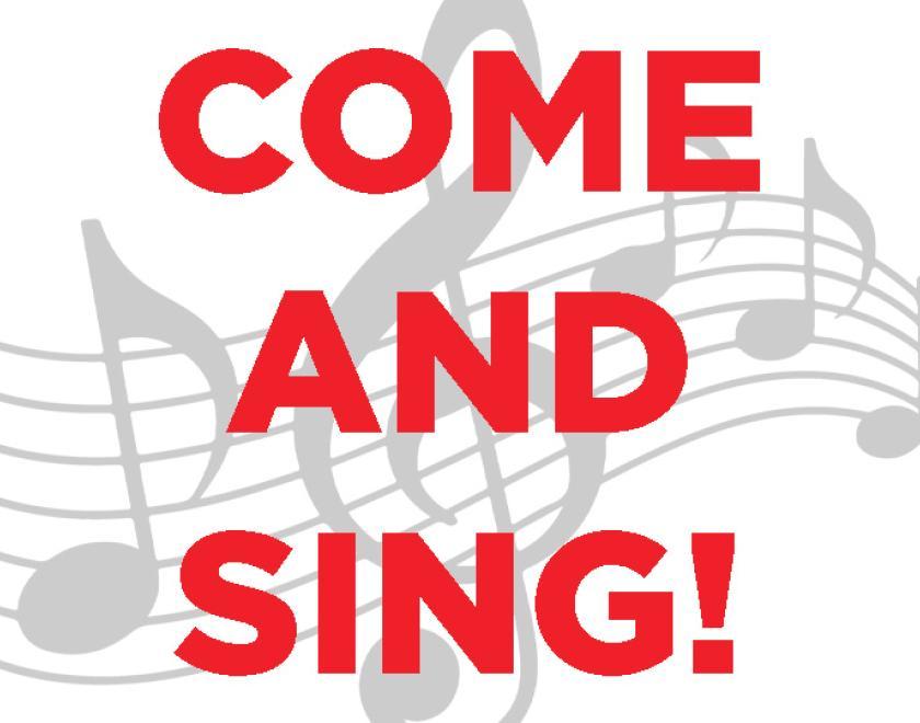 "Come and sing" over music notation