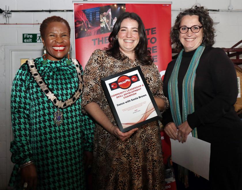 Deputy Mayor Alice Mpufo Coles, Community Leadership & Skill Development Champion Sonia Brown and Alexa Volker at the What's On Reading Cultural Champions event