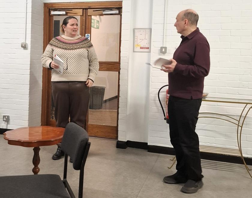 The cast of Blithe Spirit in rehearsal