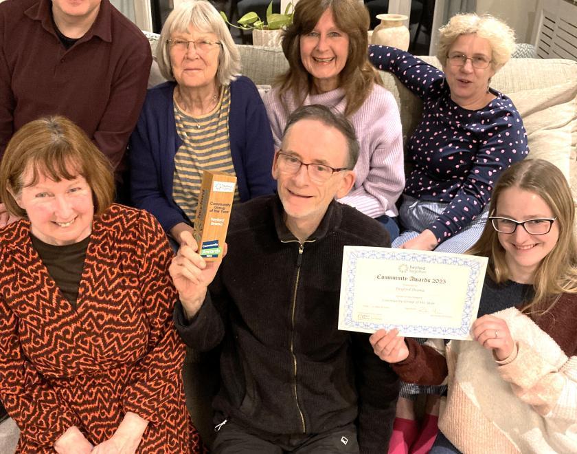 The cast of Blithe Spirit celebrate with the Twyford Together Community Award 