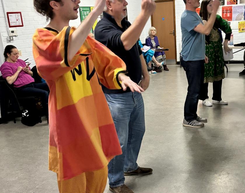 The cast of Twyford Drama's panto Aladdin in rehearsal