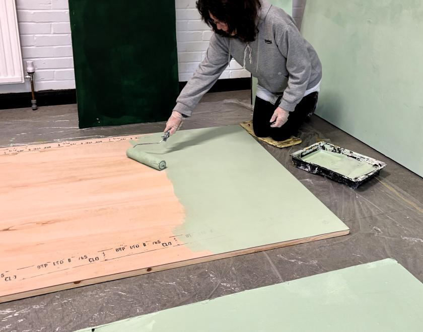 Painting the scenery for Traitor At The Beeches at Twyford Drama